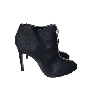 Zara Front Zip Dress Stiletto Ankle Booties Black Suede Women's Size 8